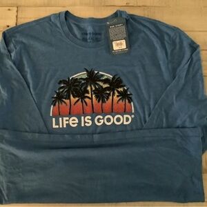 Life Is Good Blue T-Shirt with Palm Tree Design